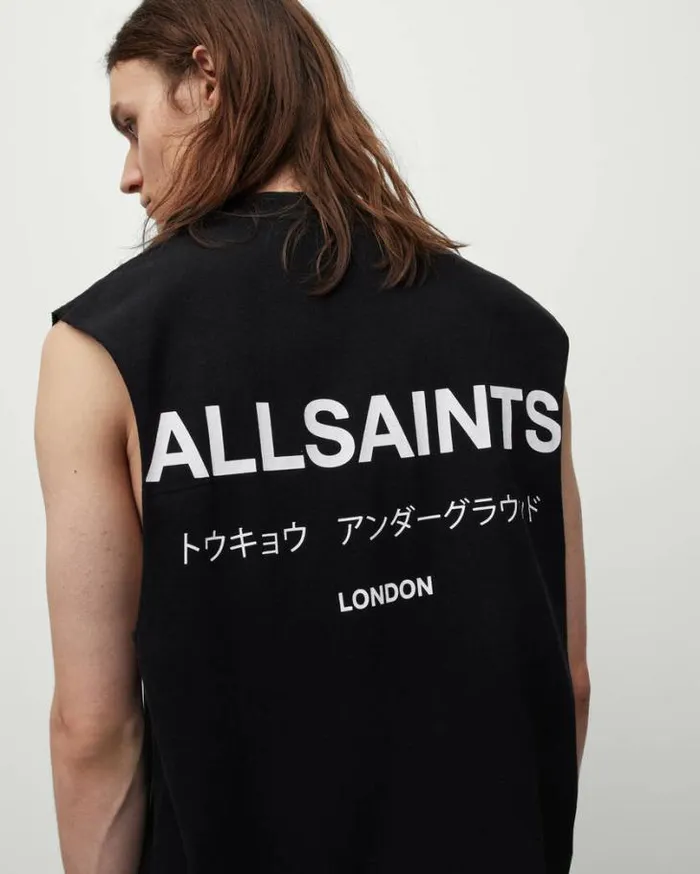 Underground Sleeveless Crew Tank Top Jet Black Men AllSaints TShirts