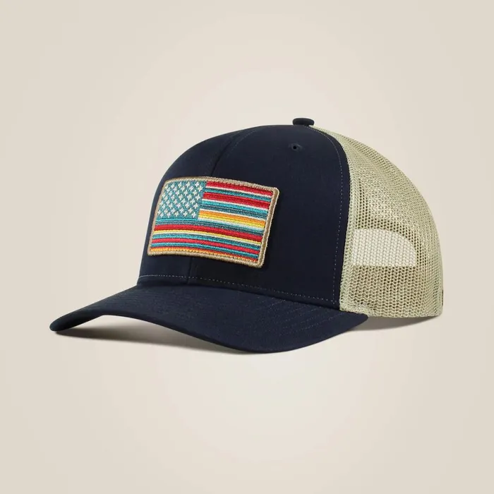 Usa Flag Patch Logo Cap Navy Men Ariat Hats and Caps
