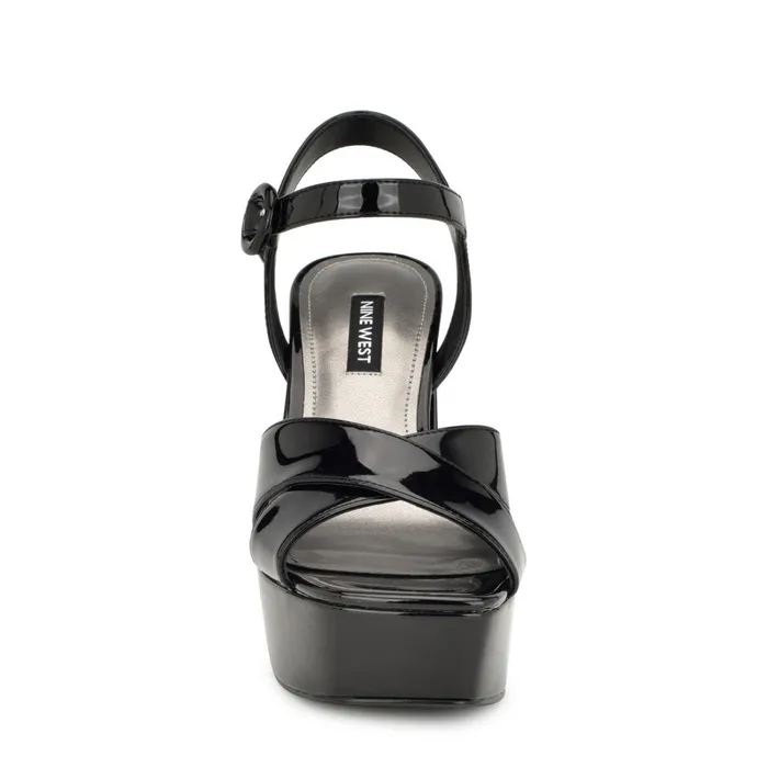 Vallen Strappy Platform Sandals Black Patent Women Nine West Dress Vallen Strappy Platform Sandals Black Patent Women Nine West Dress