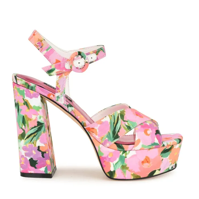 Vallen Strappy Platform Sandals Pink Floral Women Nine West High Heels