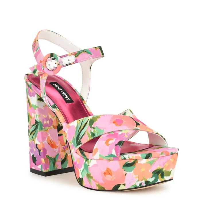 Vallen Strappy Platform Sandals Pink Floral Women Nine West High Heels