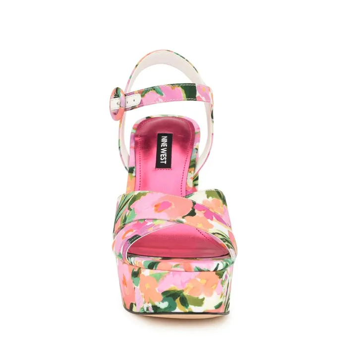 Vallen Strappy Platform Sandals Pink Floral Women Nine West High Heels