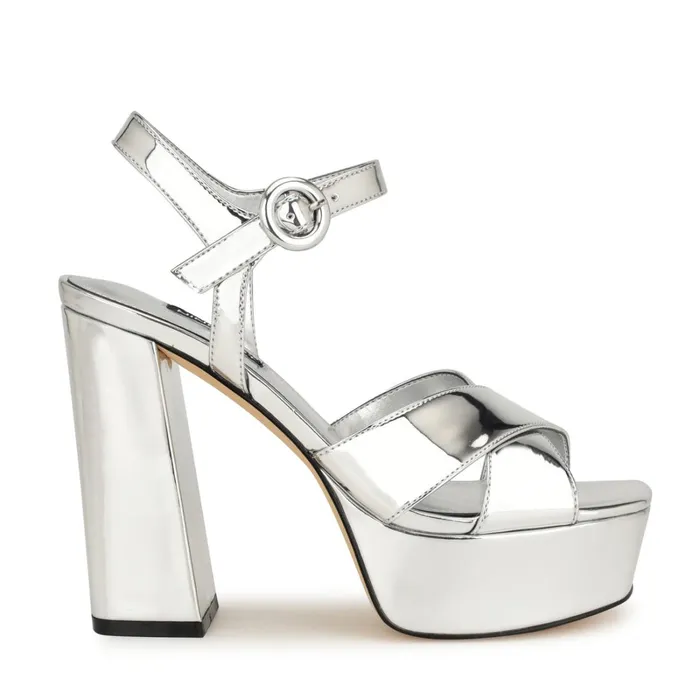 Vallen Strappy Platform Sandals Silver Women Nine West Platforms