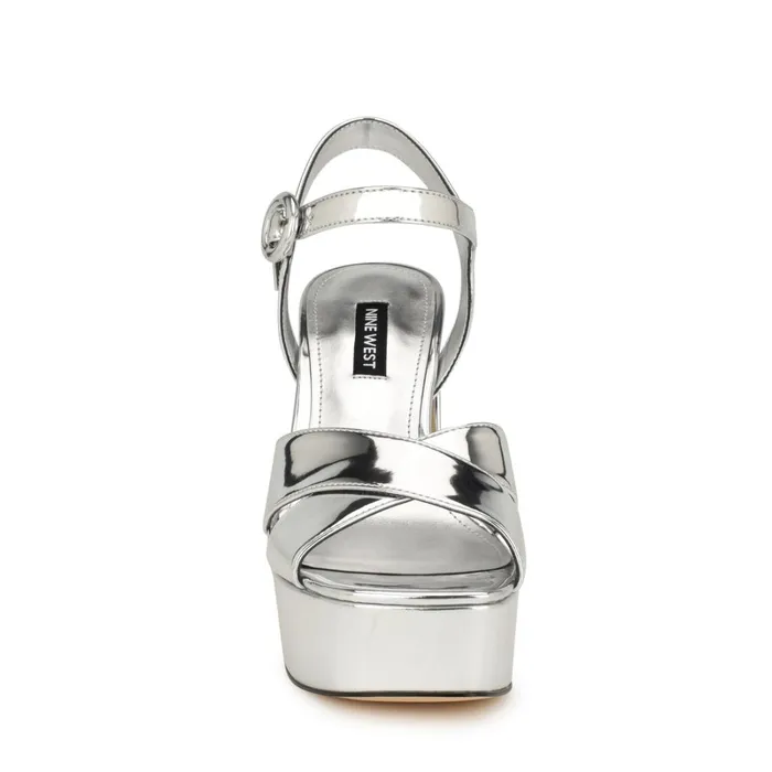 Vallen Strappy Platform Sandals Silver Women Nine West Platforms Vallen Strappy Platform Sandals Silver Women Nine West Platforms