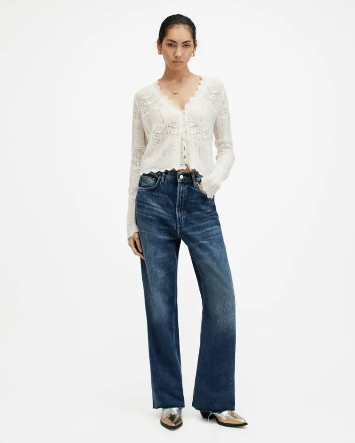 Vanessa Lace Scallop Edge Cardigan Chalk White Women AllSaints Sweaters