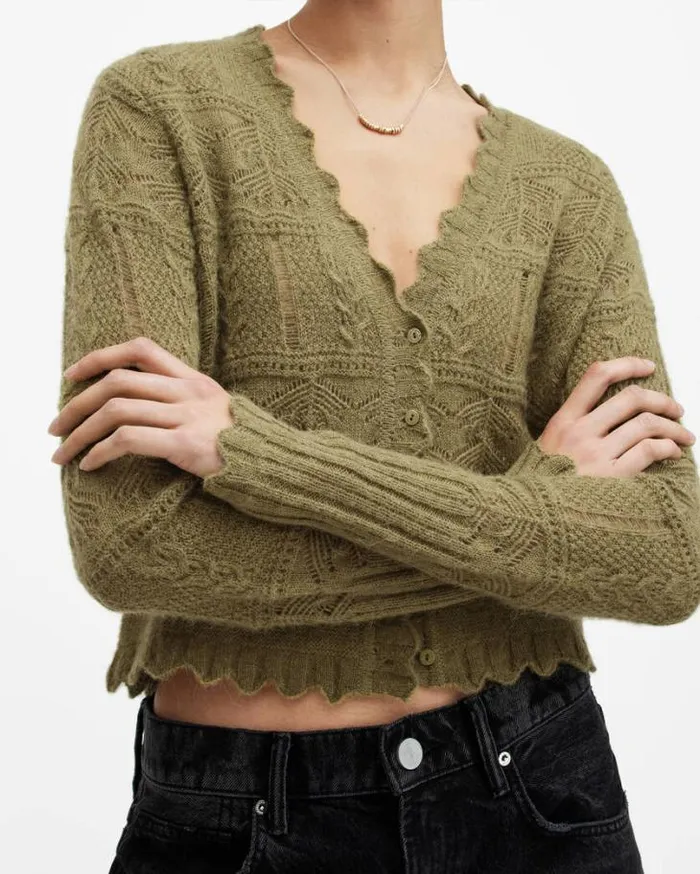 Vanessa Lace Stitched Cardigan Grass Green Women AllSaints Sweaters