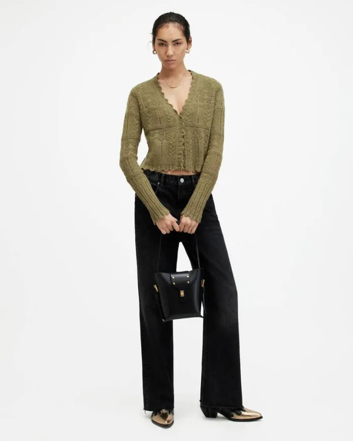Vanessa Lace Stitched Cardigan Grass Green Women AllSaints Sweaters