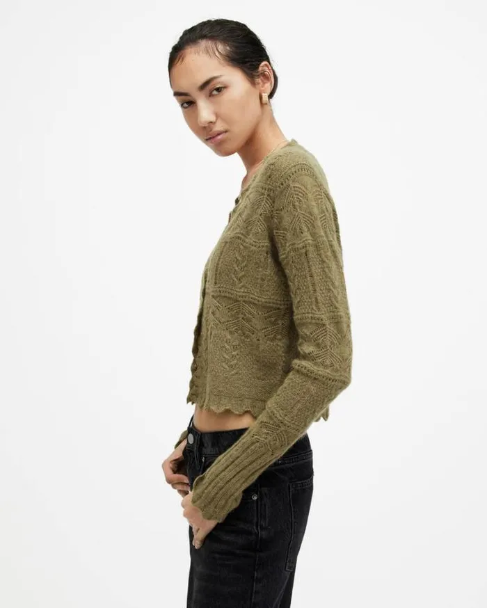 Vanessa Lace Stitched Cardigan Grass Green Women AllSaints Sweaters