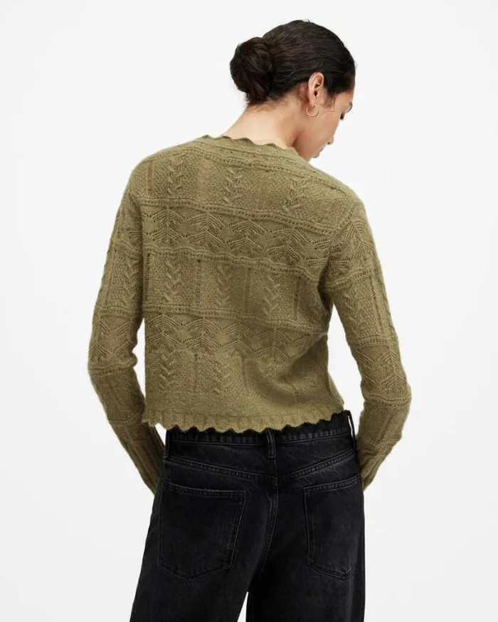Vanessa Lace Stitched Cardigan Grass Green Women AllSaints Sweaters