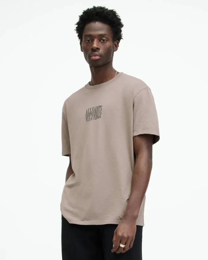 Varden Relaxed Fit Warped Logo TShirt Chestnut Taupe Men AllSaints TShirts