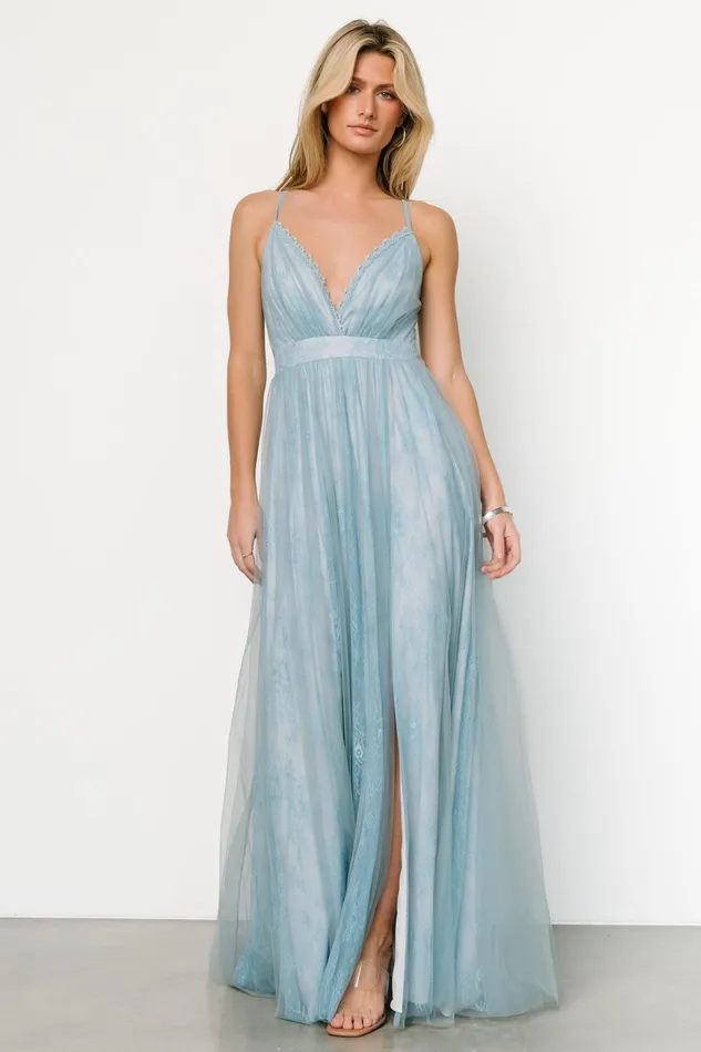 Vasia Lace Tulle Maxi Dress Soft Blue Women Baltic Born Tulle Styles
