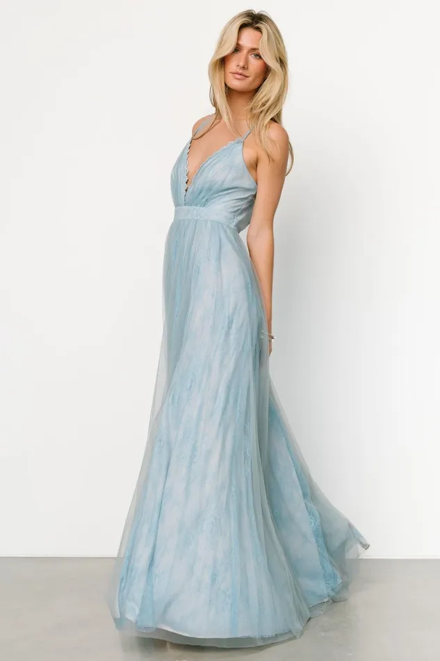 Vasia Lace Tulle Maxi Dress Soft Blue Women Baltic Born Tulle Styles