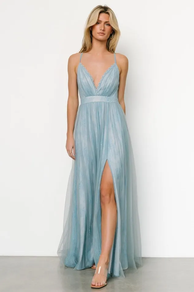 Vasia Lace Tulle Maxi Dress Soft Blue Women Baltic Born Tulle Styles