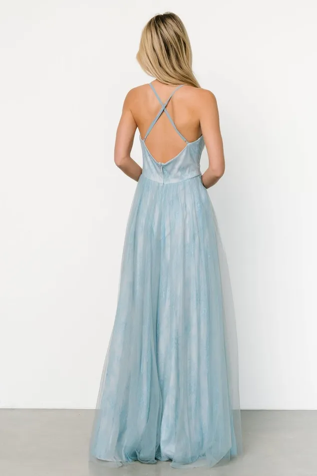 Vasia Lace Tulle Maxi Dress Soft Blue Women Baltic Born Tulle Styles
