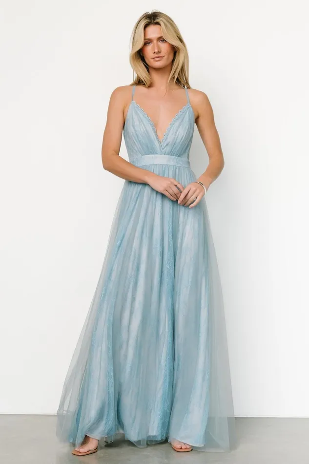 Vasia Lace Tulle Maxi Dress Soft Blue Women Baltic Born Tulle Styles