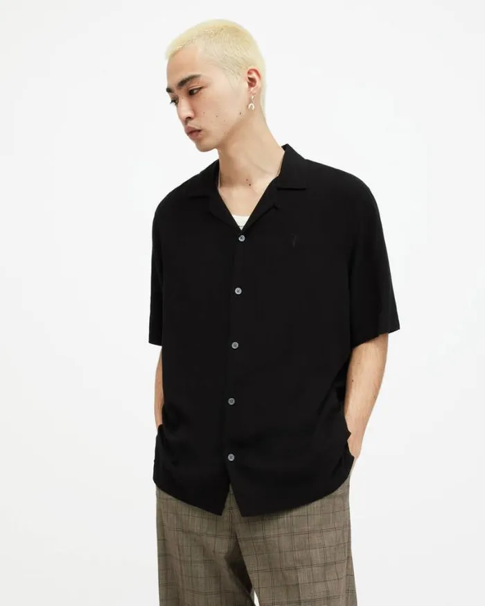 Venice Camp Collar Ramskull Shirt Black Men AllSaints Shirts