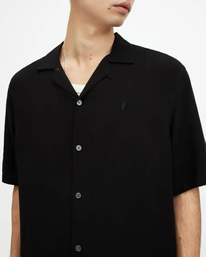 Venice Camp Collar Ramskull Shirt Black Men AllSaints Shirts
