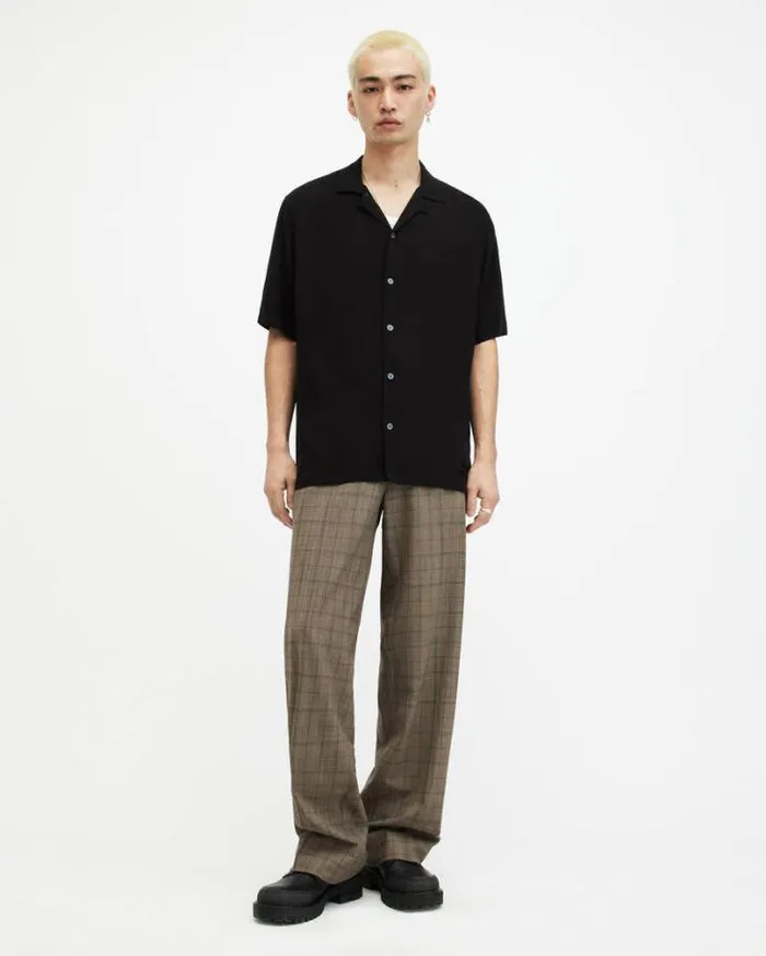 Venice Camp Collar Ramskull Shirt Black Men AllSaints Shirts