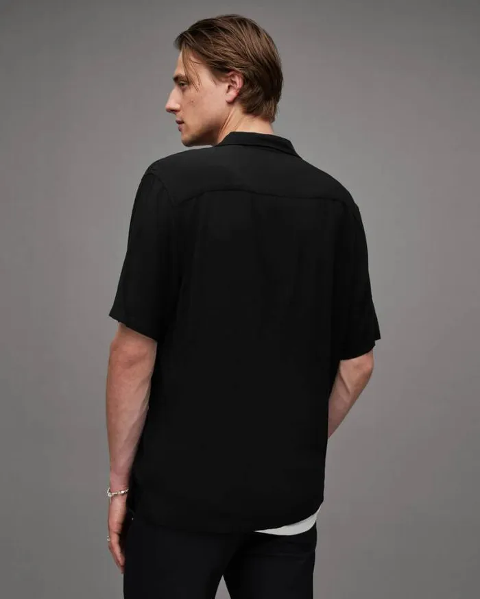 Venice Camp Collar Ramskull Shirt Black Men AllSaints Shirts