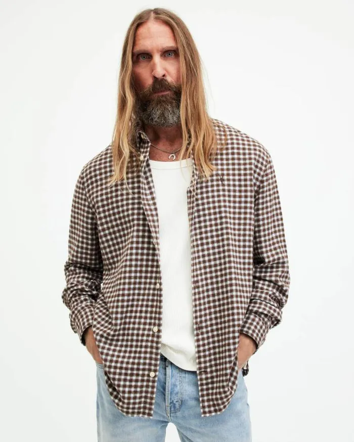 Wayanda Checked Relaxed Fit Shirt Creek Brown Men AllSaints Shirts