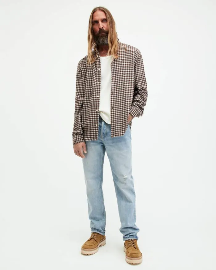 Wayanda Checked Relaxed Fit Shirt Creek Brown Men AllSaints Shirts