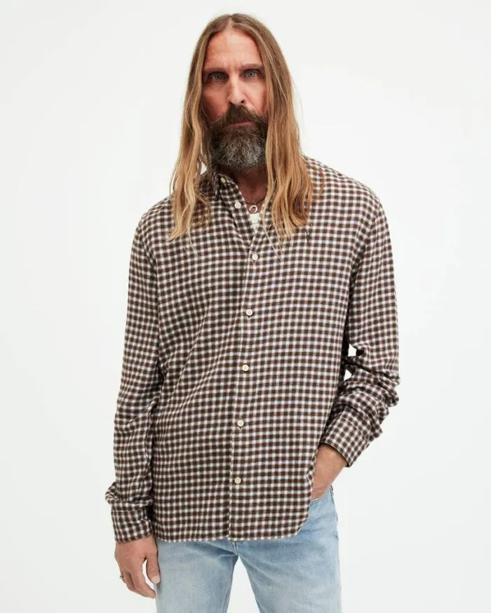 Wayanda Checked Relaxed Fit Shirt Creek Brown Men AllSaints Shirts