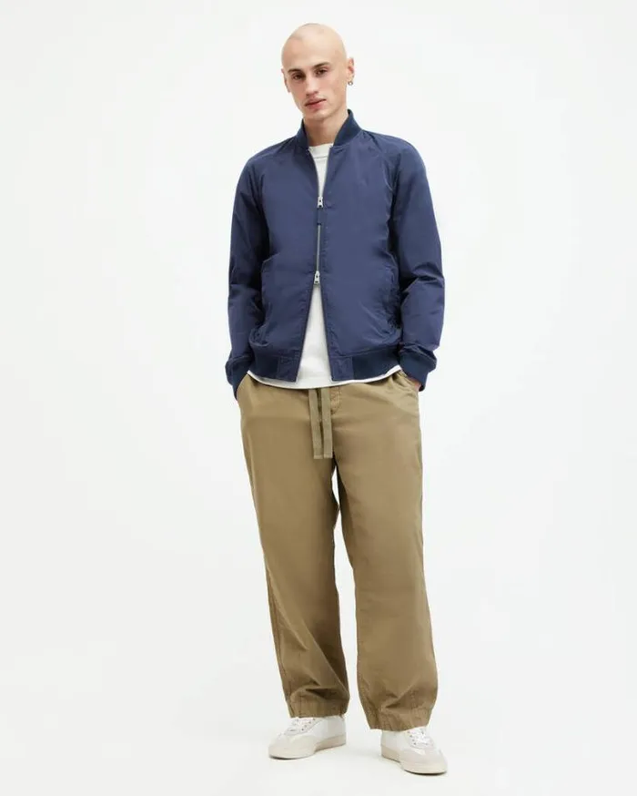 Waylan Ramskull Embroidered Bomber Jacket Dark Navy Blue Men AllSaints Jackets and Coats Waylan Ramskull Embroidered Bomber Jacket Dark Navy Blue Men AllSaints Jackets and Coats