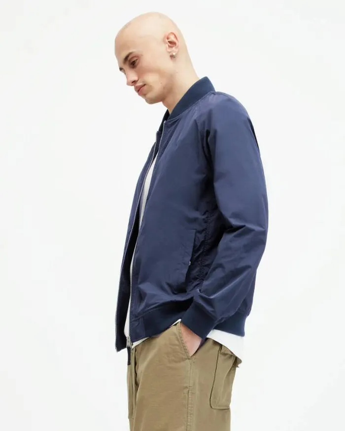 Waylan Ramskull Embroidered Bomber Jacket Dark Navy Blue Men AllSaints Jackets and Coats Waylan Ramskull Embroidered Bomber Jacket Dark Navy Blue Men AllSaints Jackets and Coats