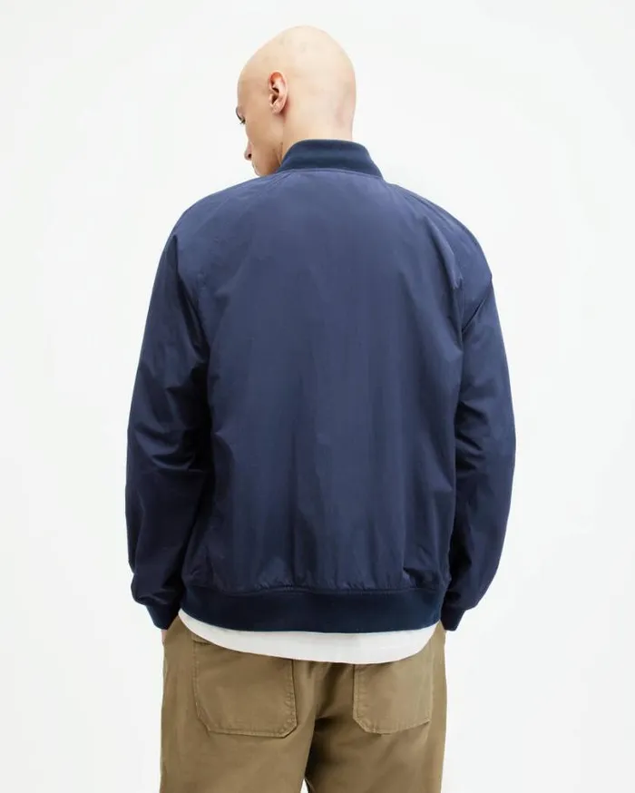 Waylan Ramskull Embroidered Bomber Jacket Dark Navy Blue Men AllSaints Jackets and Coats Waylan Ramskull Embroidered Bomber Jacket Dark Navy Blue Men AllSaints Jackets and Coats