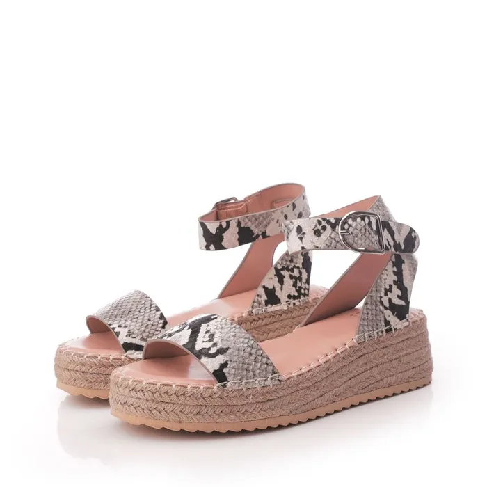 Wedge Sandals Women Moda In Pelle Nasha Black 8211 Mono Snake Snake Print