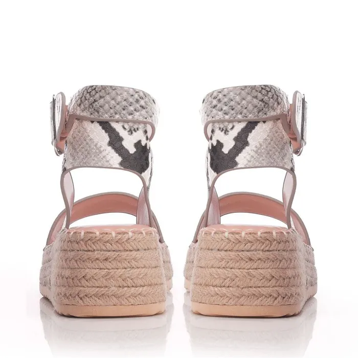 Wedge Sandals Women Moda In Pelle Nasha Black 8211 Mono Snake Snake Print