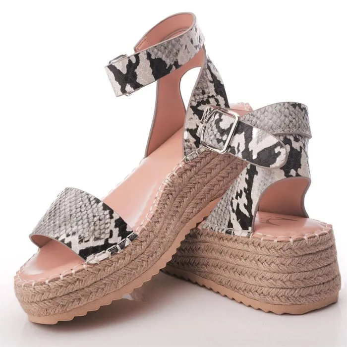 Wedge Sandals Women Moda In Pelle Nasha Black 8211 Mono Snake Snake Print
