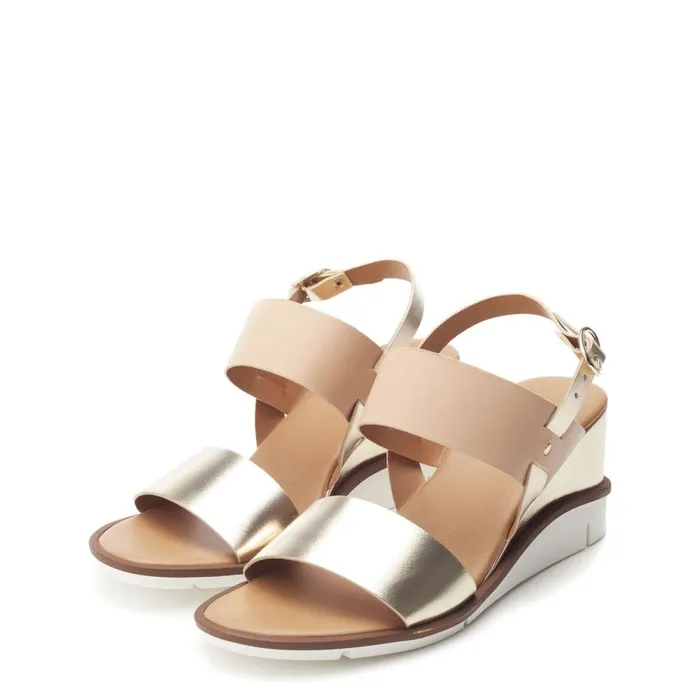 Wedge Sandals Women Moda In Pelle Nevvara Champagne Leather