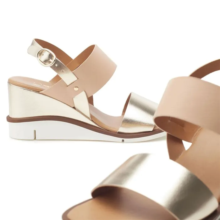Wedge Sandals Women Moda In Pelle Nevvara Champagne Leather