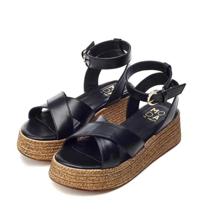 Wedge Sandals Women Moda In Pelle Pashyn Black Leather