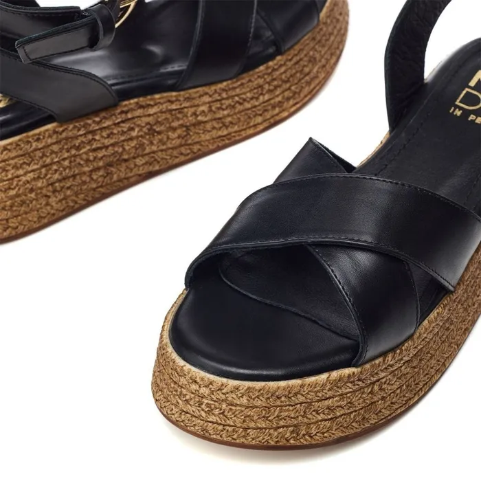 Wedge Sandals Women Moda In Pelle Pashyn Black Leather