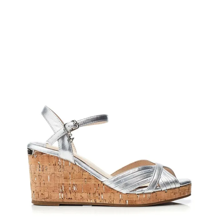 Wedge Sandals Women Moda In Pelle Peppermint Silver Leather