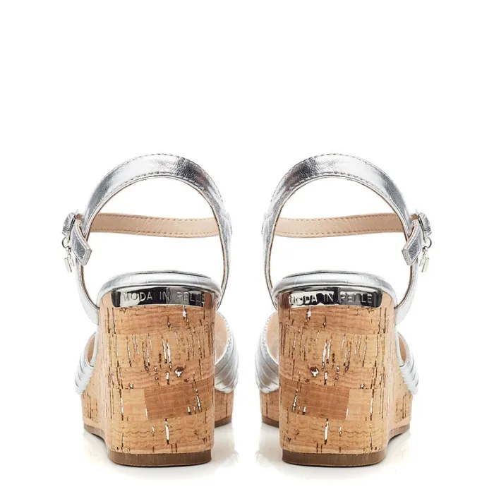 Wedge Sandals Women Moda In Pelle Peppermint Silver Leather