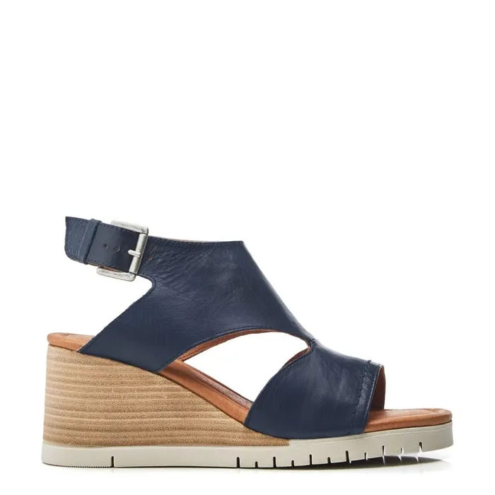 Wedge Sandals Women Moda In Pelle Peyten Navy Leather