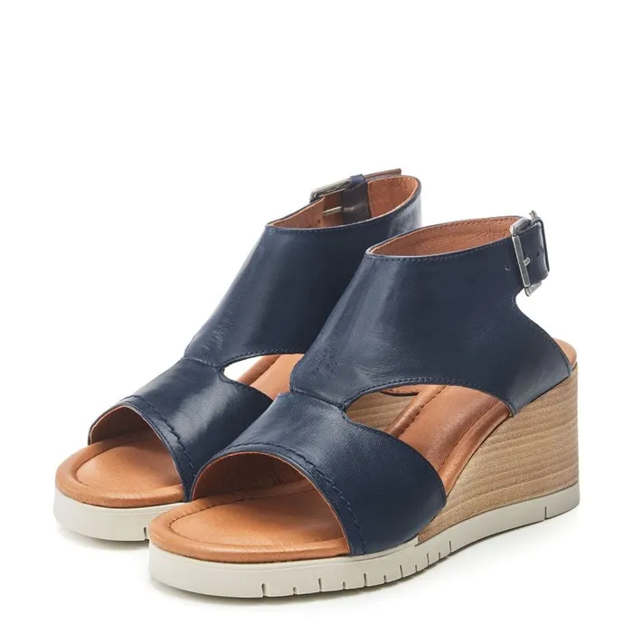 Wedge Sandals Women Moda In Pelle Peyten Navy Leather