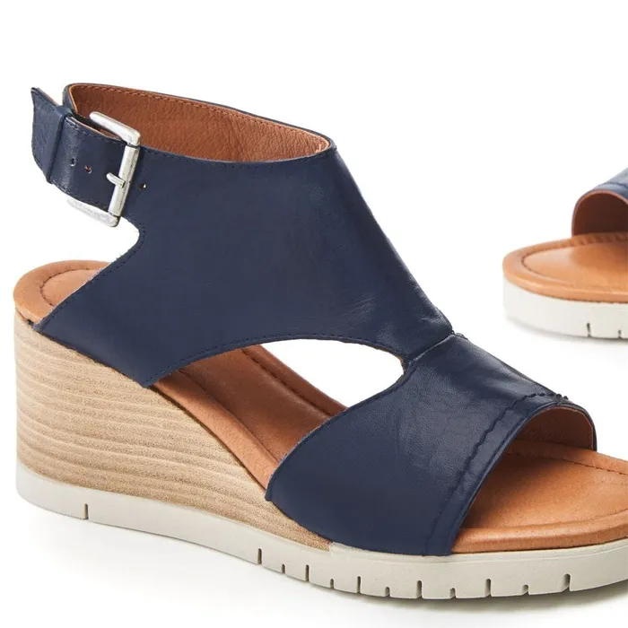 Wedge Sandals Women Moda In Pelle Peyten Navy Leather