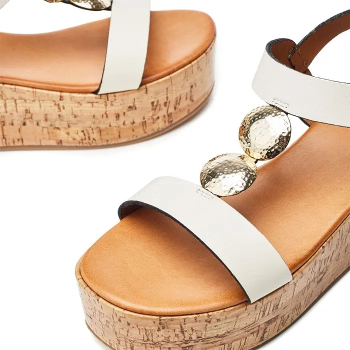 Wedge Sandals Women Moda In Pelle Rakeb Off White Leather