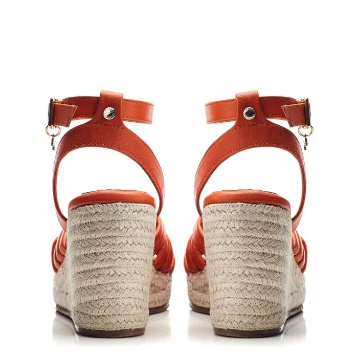 Wedge Sandals Women Moda In Pelle Rhina Orange Leather