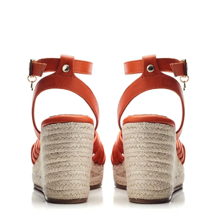 Wedge Sandals Women Moda In Pelle Rhina Orange Leather