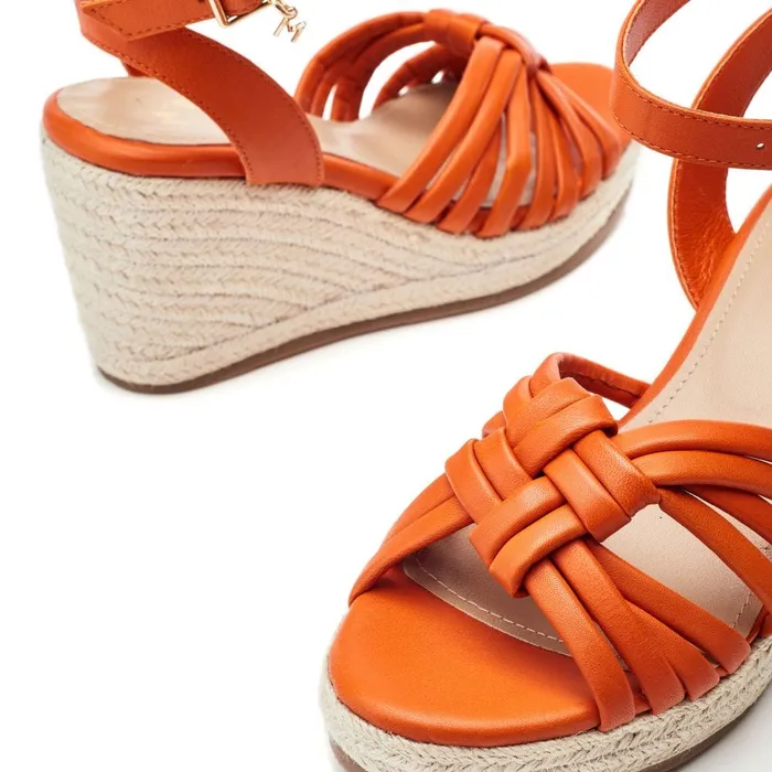 Wedge Sandals Women Moda In Pelle Rhina Orange Leather