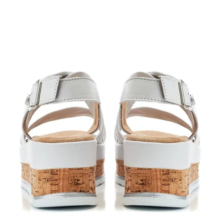 Wedge Sandals Women Moda In Pelle Romani White Leather