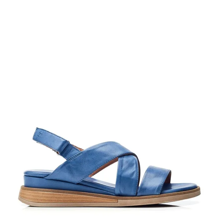 Wedge Sandals Women Moda In Pelle Shoon Sh Iranna Blue Leather