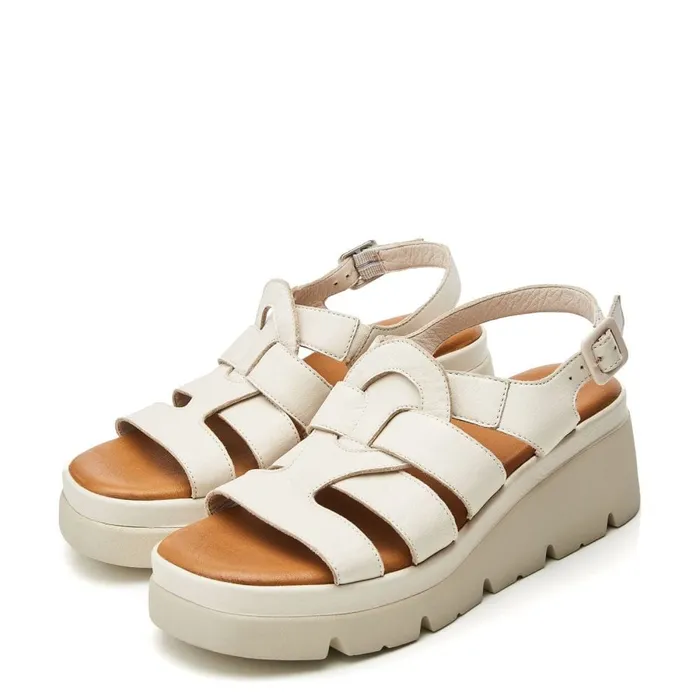 Wedge Sandals Women Moda In Pelle Shoon Sh Strake Off White Leather