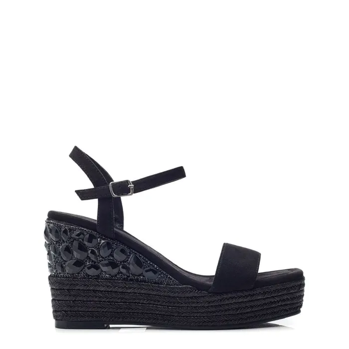 Wedge Sandals Women Moda In Pelle Yaritza Black Alcantara