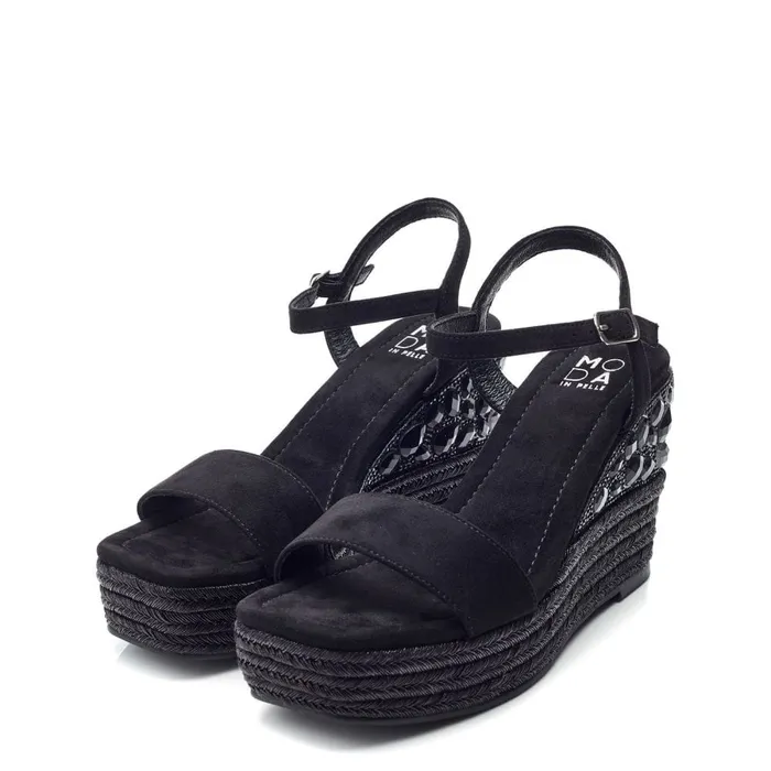 Wedge Sandals Women Moda In Pelle Yaritza Black Alcantara